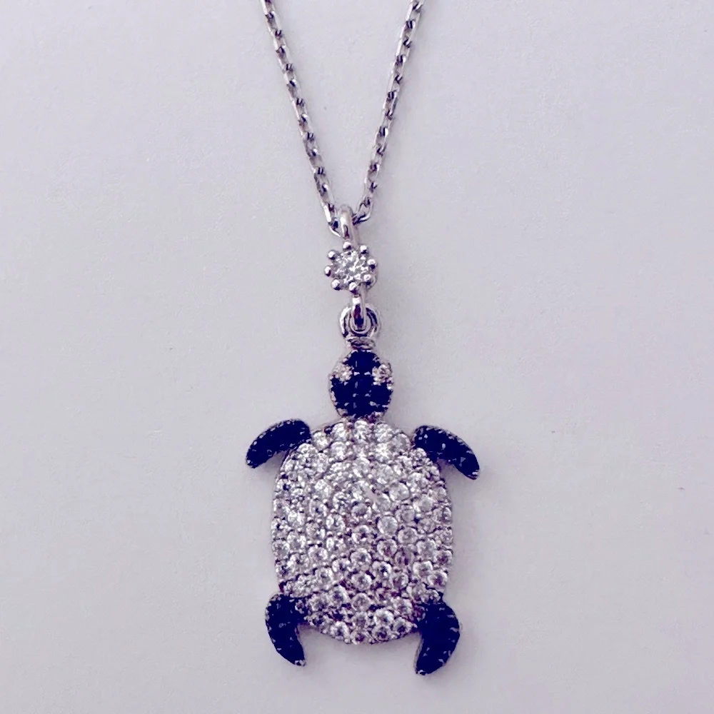 925 Silver turtle necklace cz